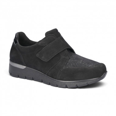 chaussures velcro noires pieds larges et sensibles femme Waldläufer 626K32